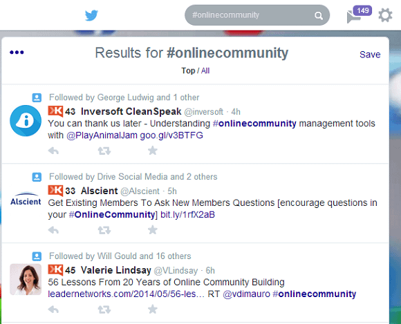 Use Twitter Search to find people talking about topics your community is built around